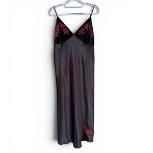 Y2K Vintage Satin Velvet Slipdress XL Black Whimsigoth Red Dark Romantic